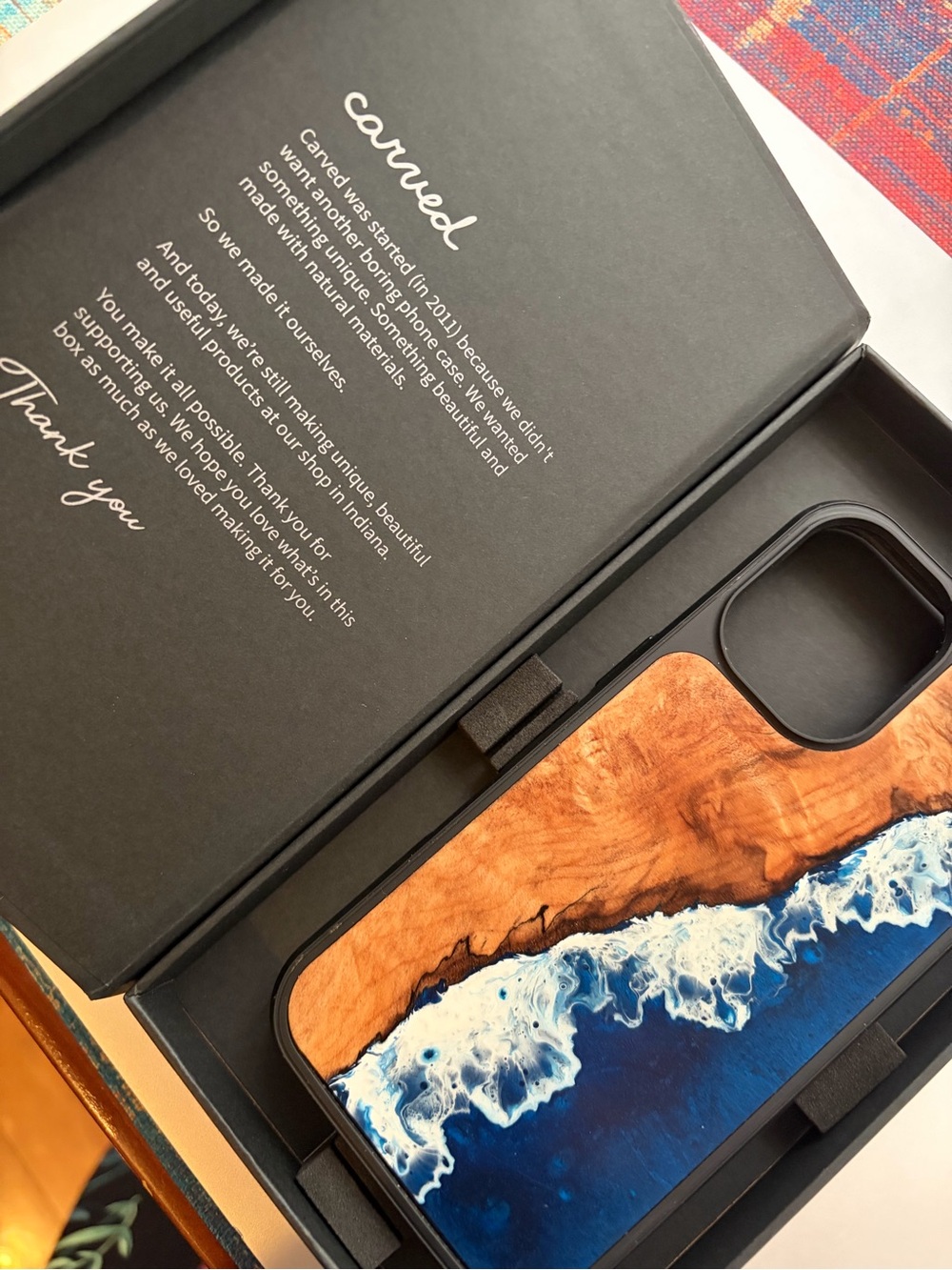 Carved Ocean Resin Wood iPhone 16 Case